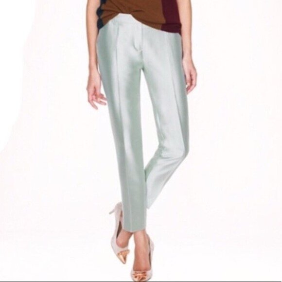 NWT J.Crew Collection Café Capri in Fresh Mint Pintucked Silk Shantung Pant 2 - Picture 1 of 8